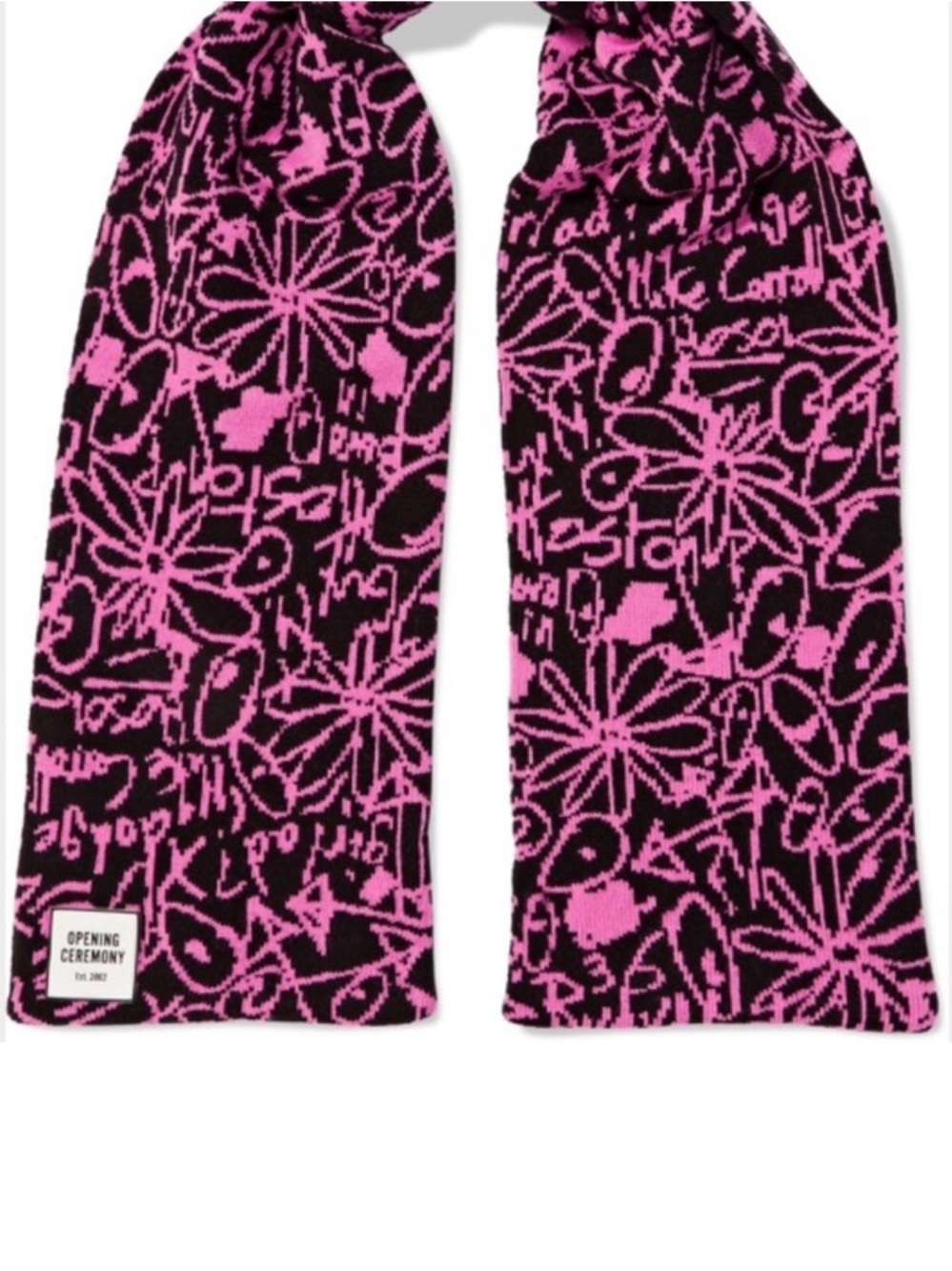Opening Ceremony x New Era Knit Scarf Scribble Print Black Pink Streetwear